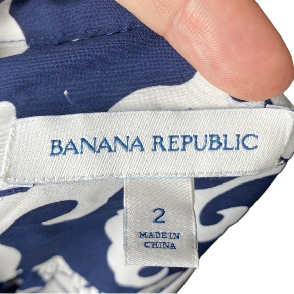 Banana Republic Navy Blue White Floral Tie Waist Dress Long Sleeve size 2 - Picture 10 of 12